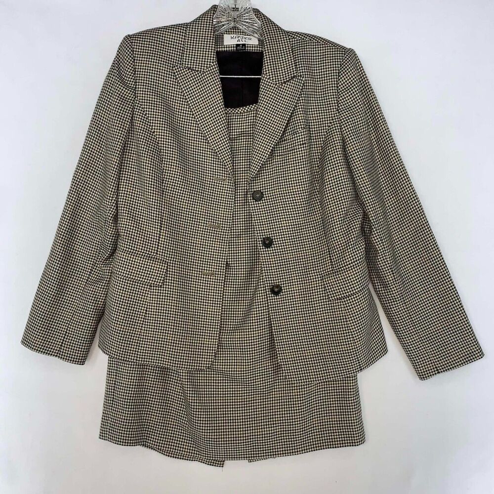 VTG Kasper ASL Houndstooth Women's 2PC Suit Skirt Blazer Set Size 4